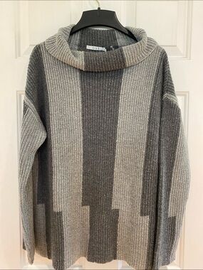 Ost Gray Block-Stripe Turtleneck Sweater